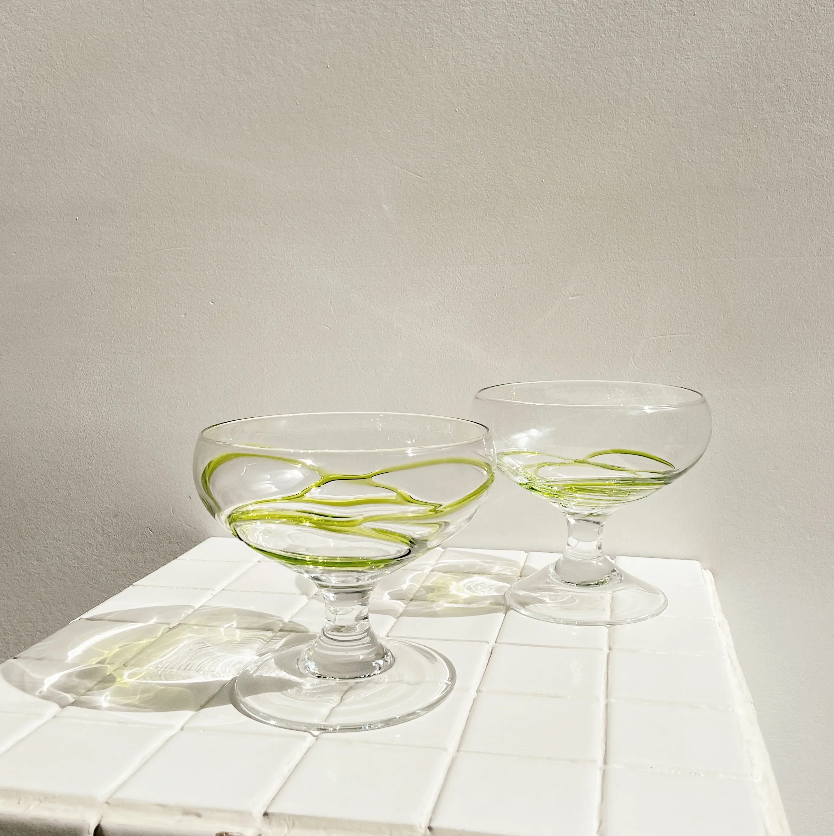 Lime Swirl Saucer Glasses