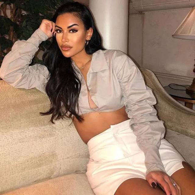 Long Puff Sleeve  Crop Top Shirt