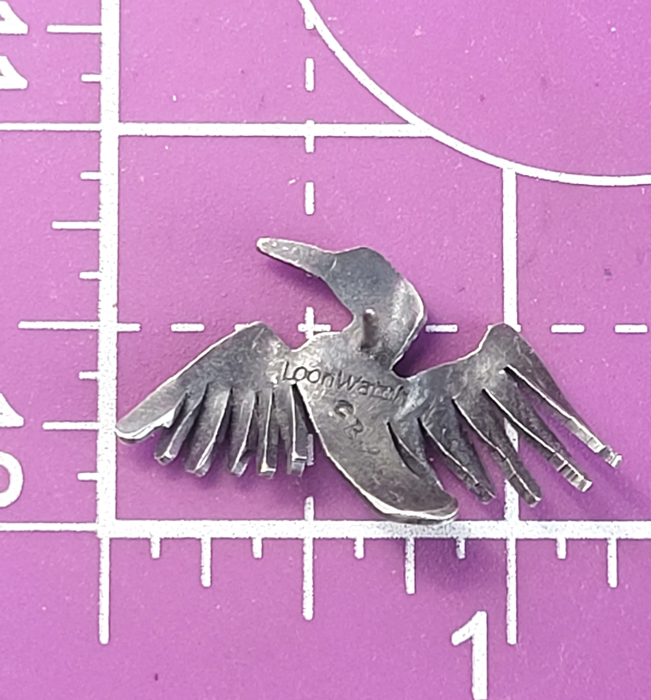 Loon watch signed C Butler vintage sterling silver flying bird tie tack brooch pin