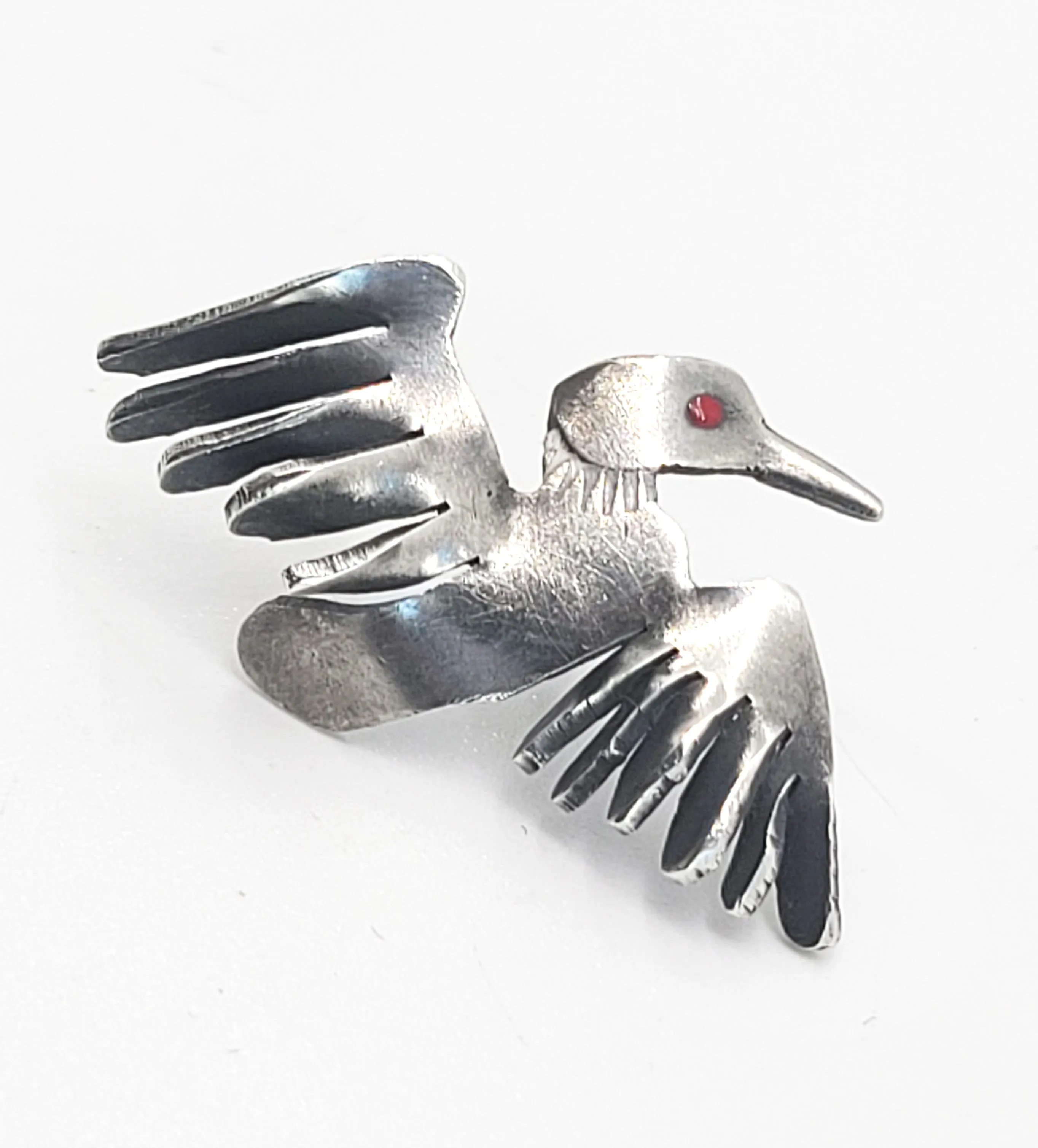 Loon watch signed C Butler vintage sterling silver flying bird tie tack brooch pin