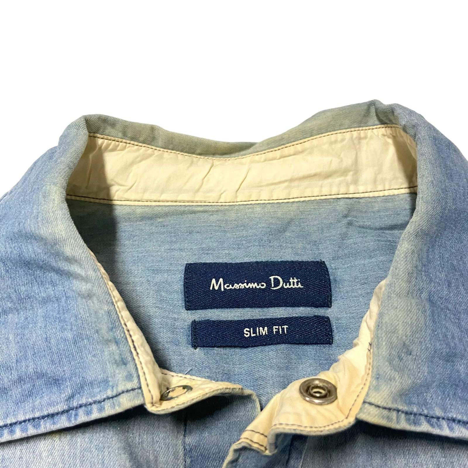 Massimo Dutti Mens Shirt | Vintage High End Designer Faded Blue Collared