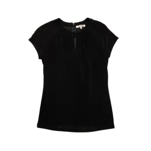 Max Mara Womens Black Top | Vintage High End Designer Slit Collar Short Sleeve