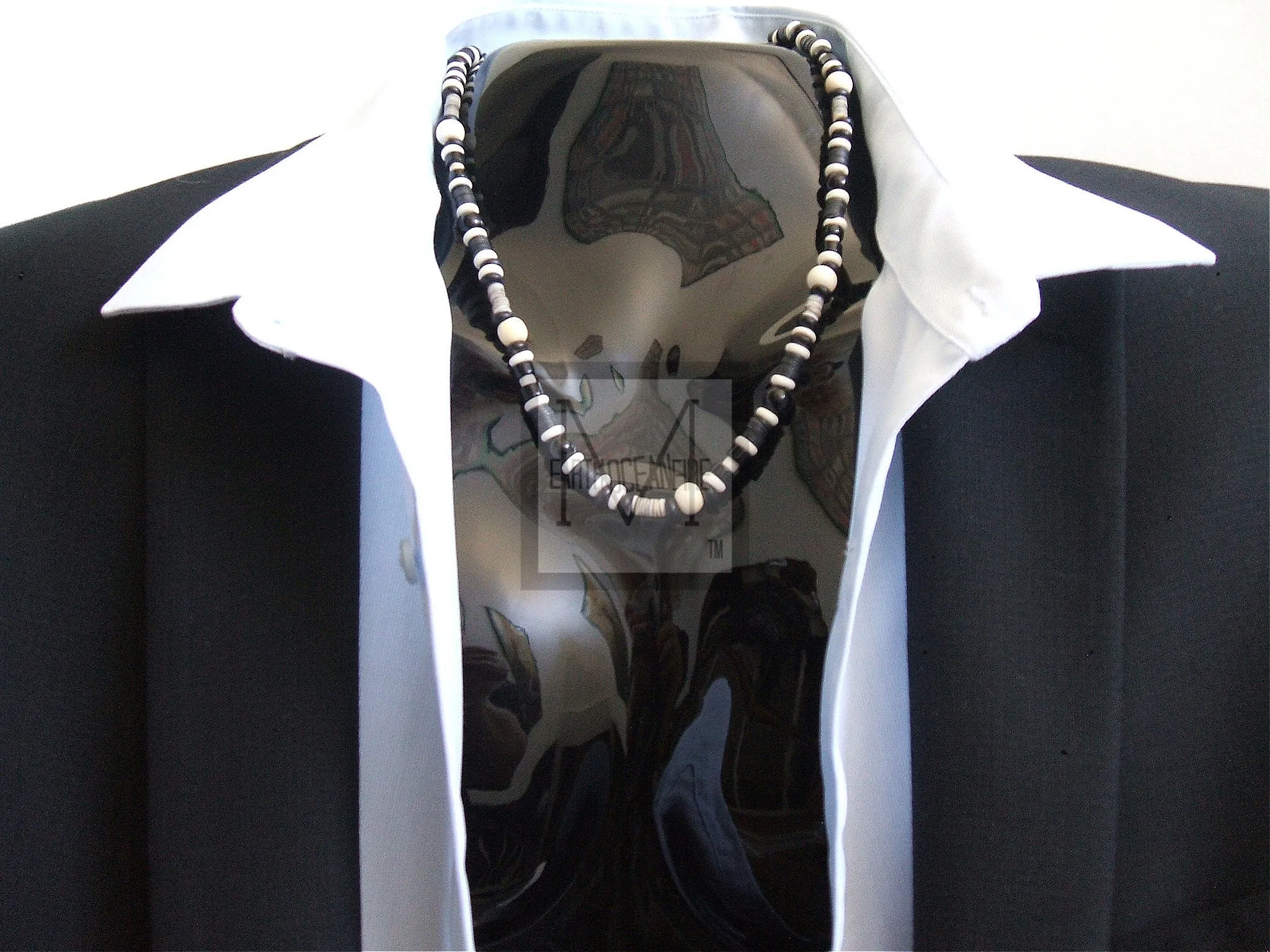 Men's Black and White Beaded Onyx Necklace