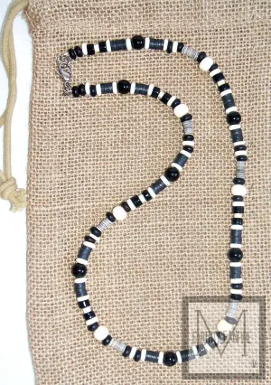 Men's Black and White Beaded Onyx Necklace
