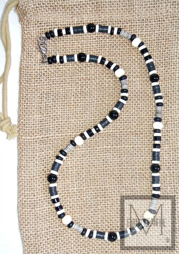 Men's Black and White Beaded Onyx Necklace