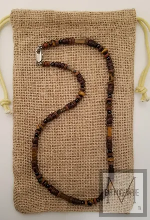 Men's Golden Tiger's Eye and Garnet Gemstone Beaded Necklace