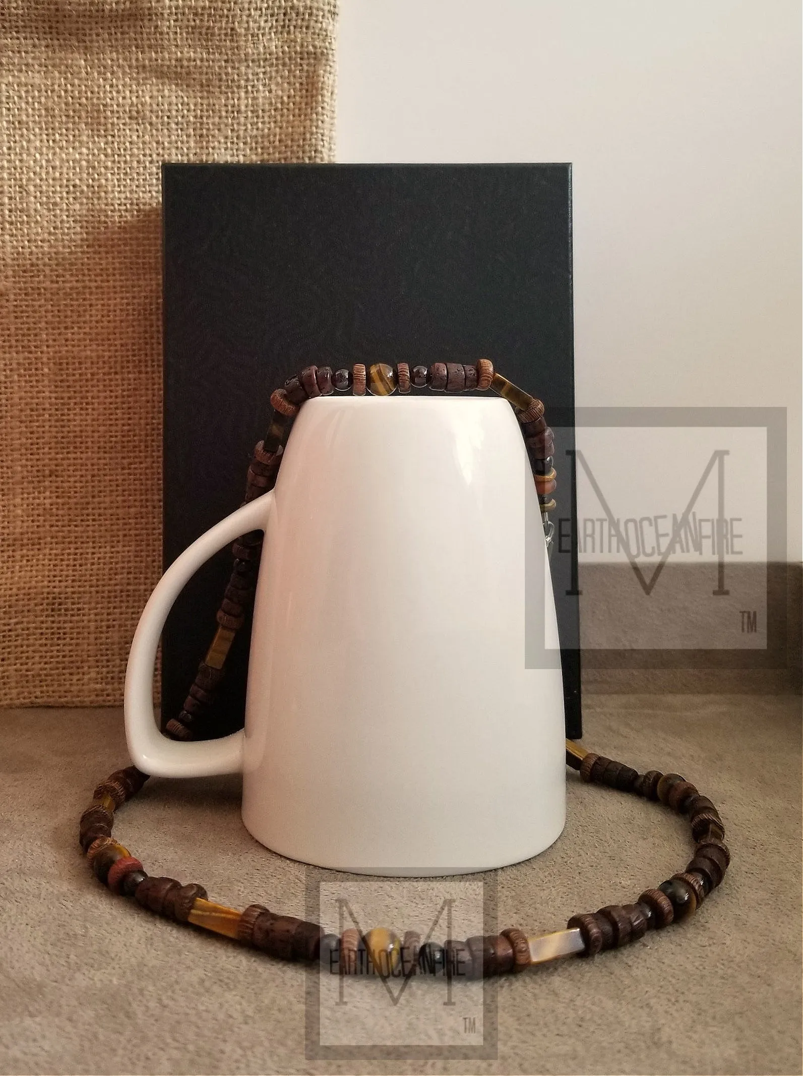 Men's Golden Tiger's Eye and Garnet Gemstone Beaded Necklace