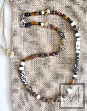 Men's Tribal Gemstone Bone Horn Beaded Necklace