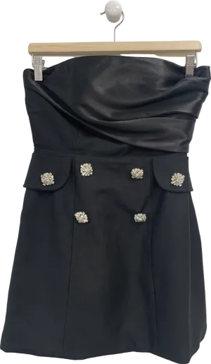 Miss Rosier Mealla Black Crystal-button Flared Mini Dress UK S