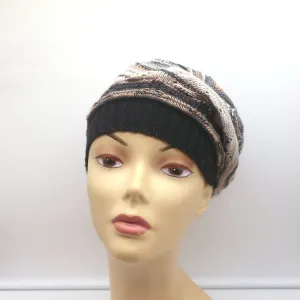 Missoni Slouchy Beanie Gray/Tan Wool-Cashmere Pointelle Knit