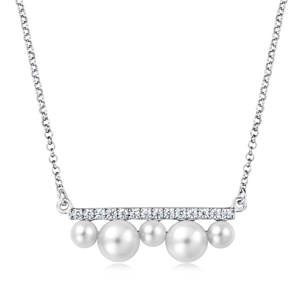Molah Silver Alternating Freshwater Pearl and Cubic Zirconia Necklace