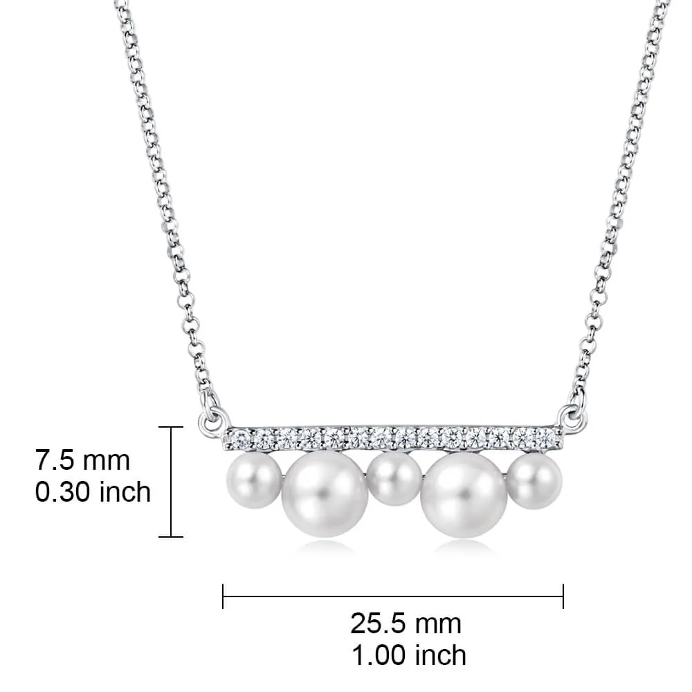 Molah Silver Alternating Freshwater Pearl and Cubic Zirconia Necklace
