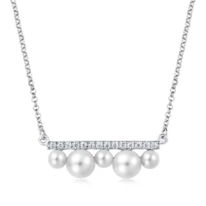 Molah Silver Alternating Freshwater Pearl and Cubic Zirconia Necklace
