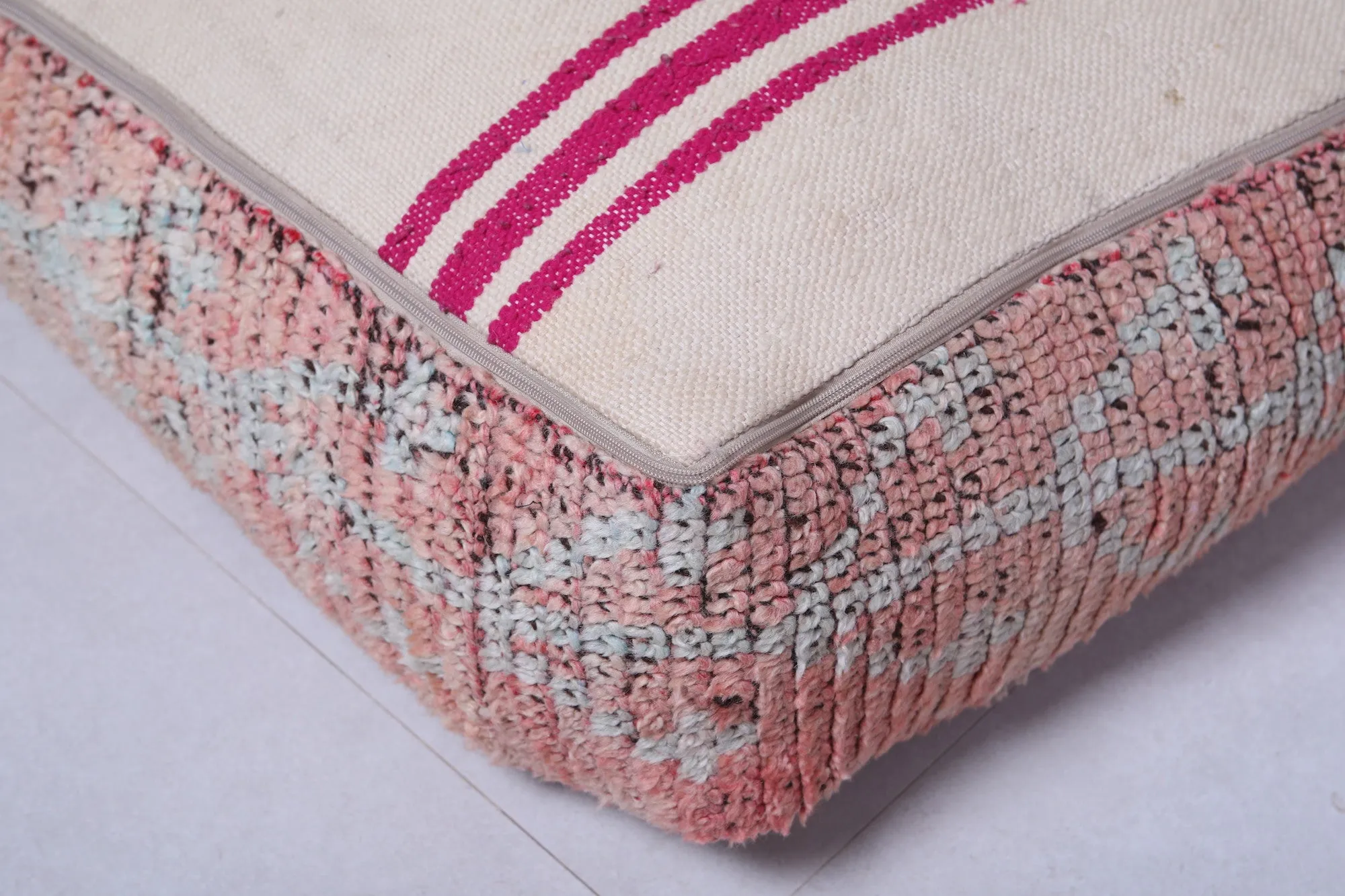 Moroccan berber handmade pink vintage rug pouf