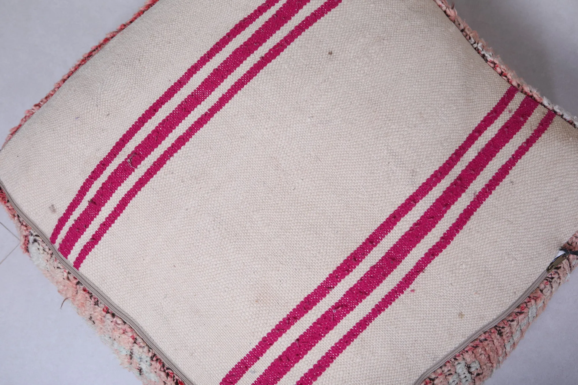 Moroccan berber handmade pink vintage rug pouf