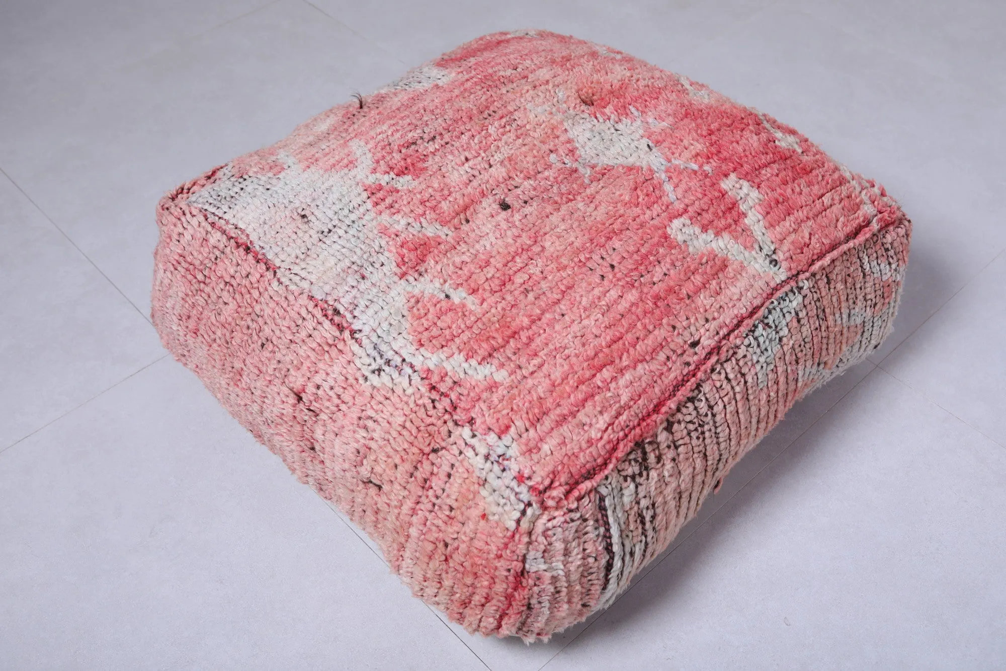 Moroccan berber handmade pink vintage rug pouf
