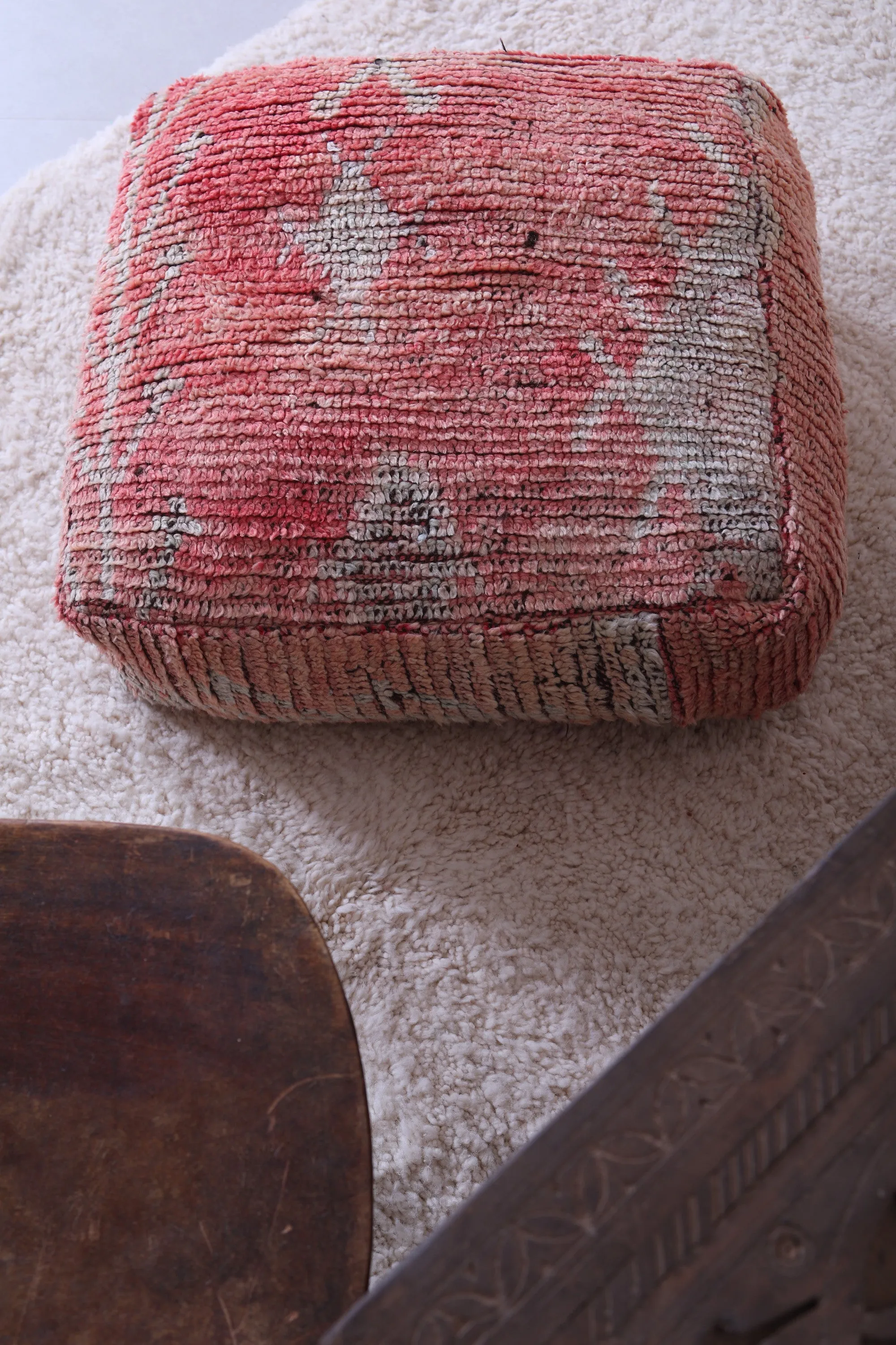 Moroccan berber handmade pink vintage rug pouf