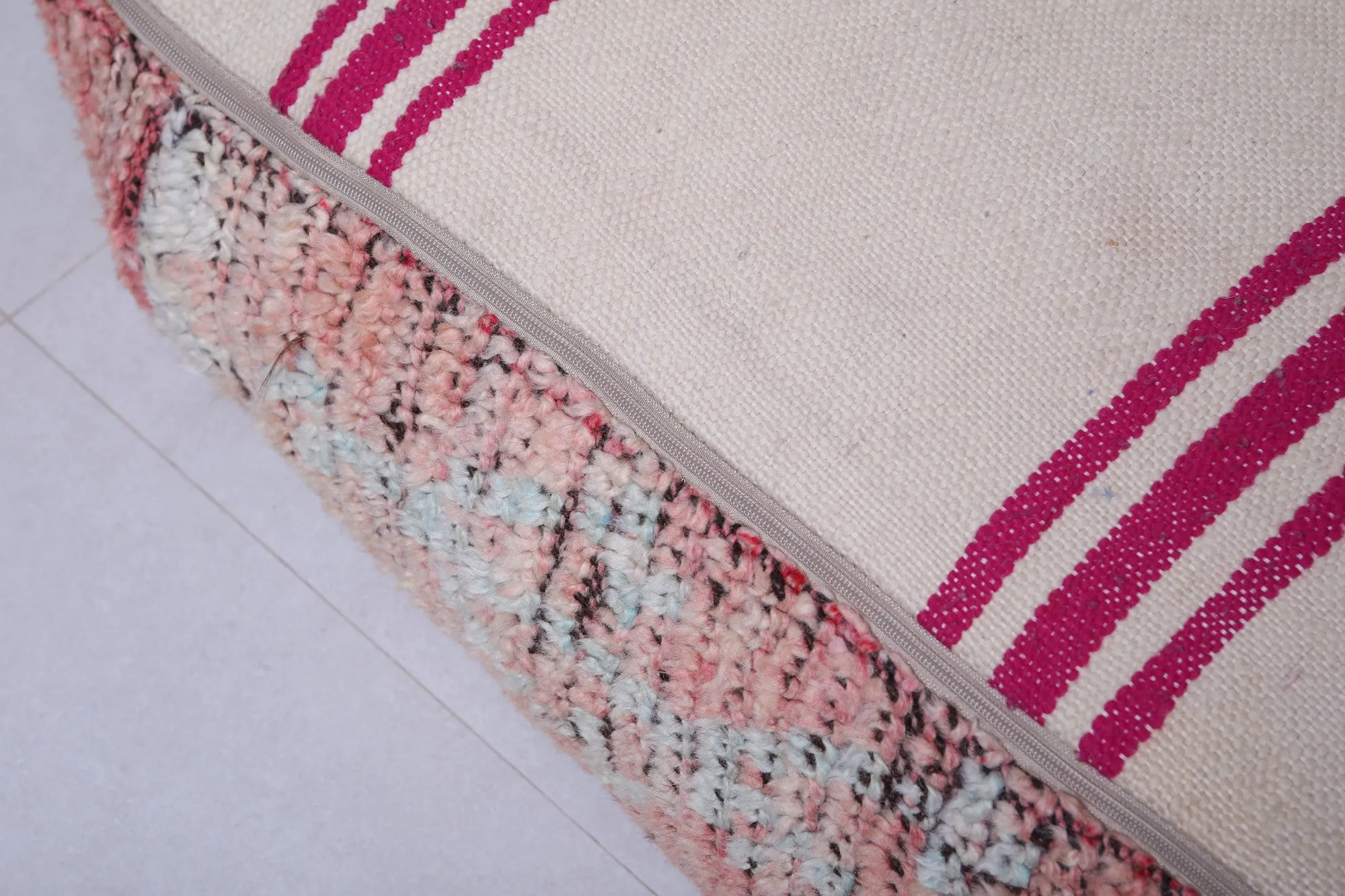 Moroccan berber handmade pink vintage rug pouf