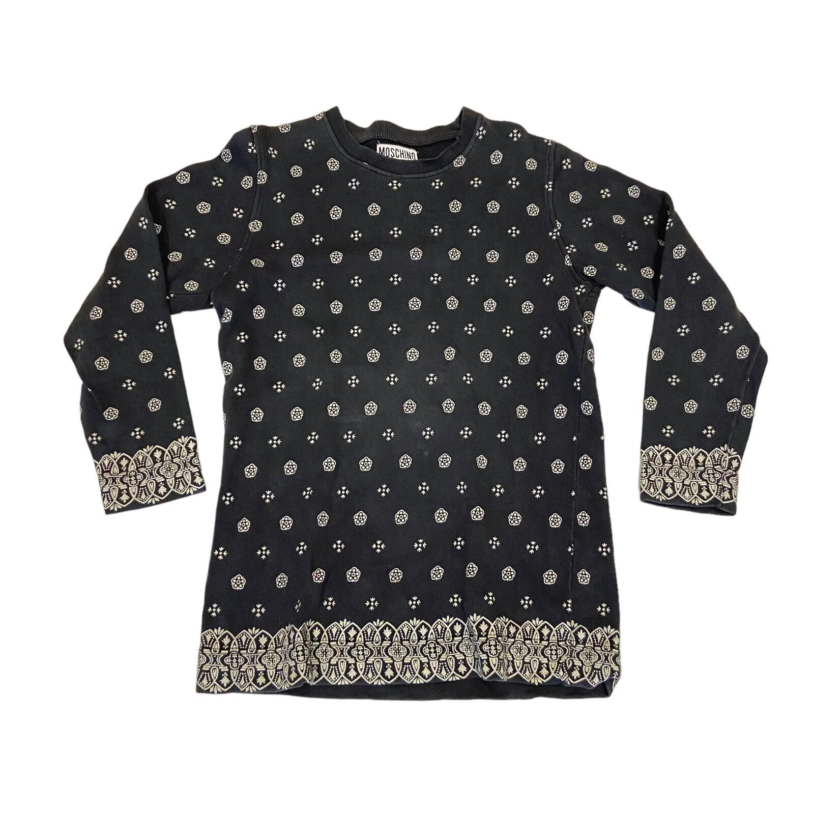 Moschino Womens Patterned Sweatshirt | Vintage High End Designer Grey Jumper