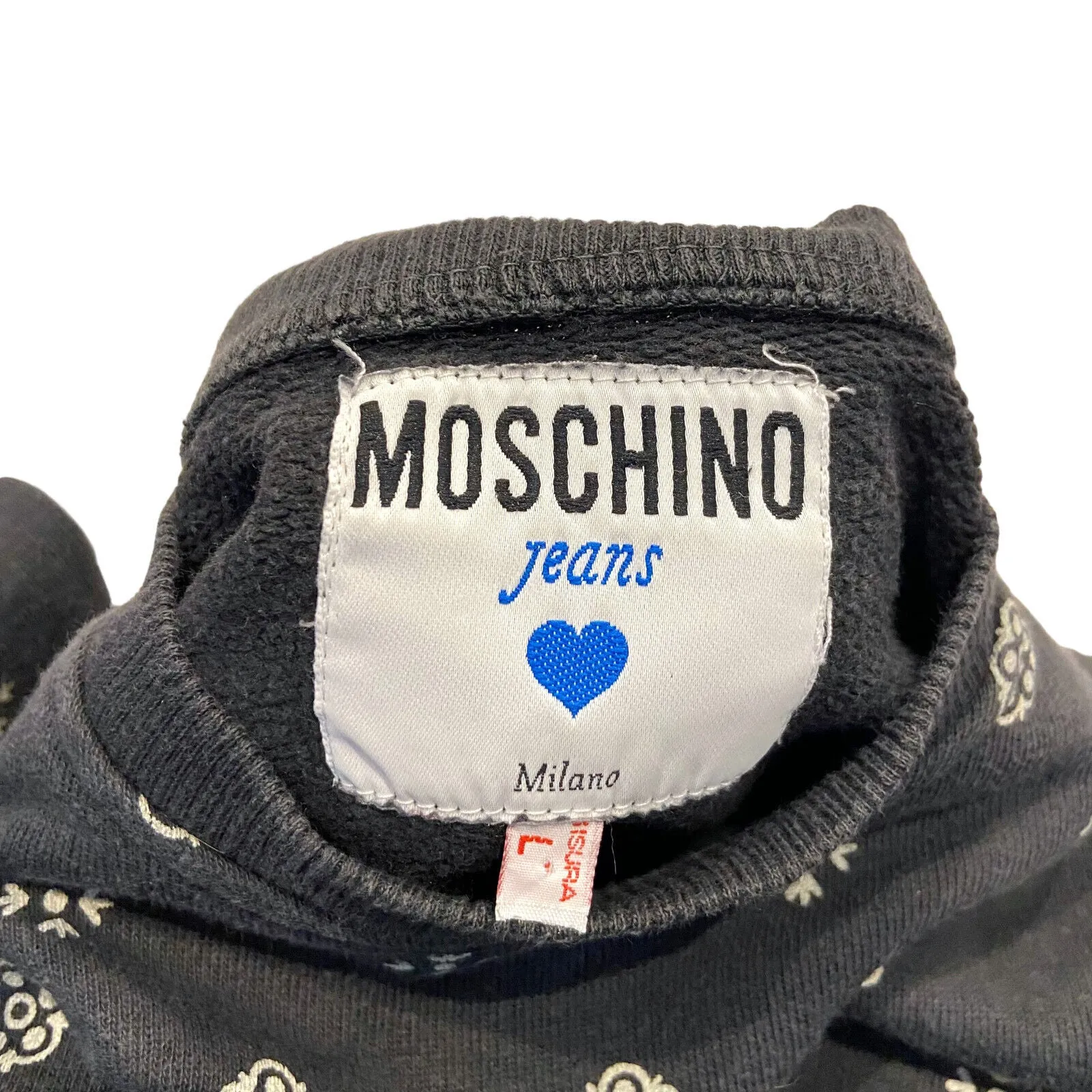 Moschino Womens Patterned Sweatshirt | Vintage High End Designer Grey Jumper