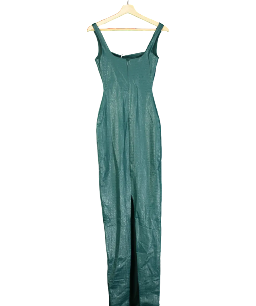 Naked Wardrobe Green Vegan Leather Croc Tank Maxi Dress UK XS