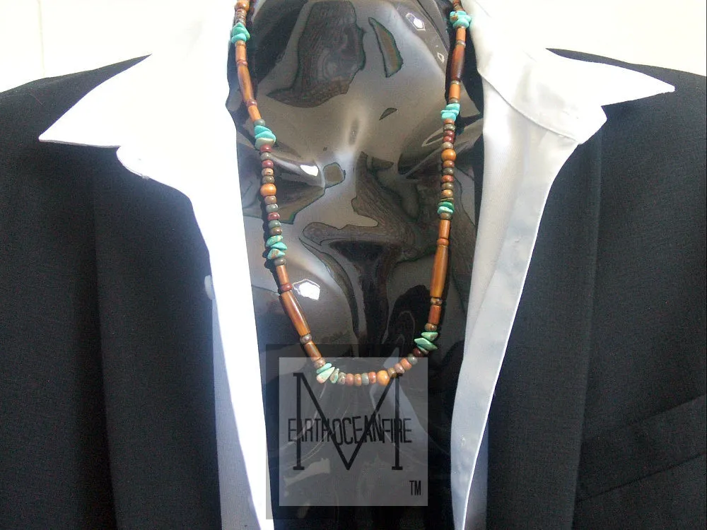 Native American Green And Blue Turquoise Golden Horn Necklace