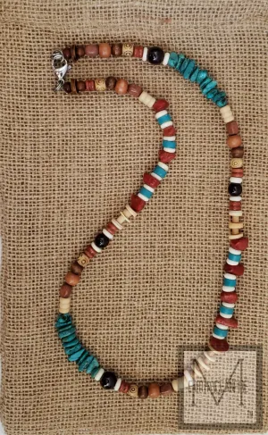Native American Indian Summer Turquoise  and Garnet Necklace