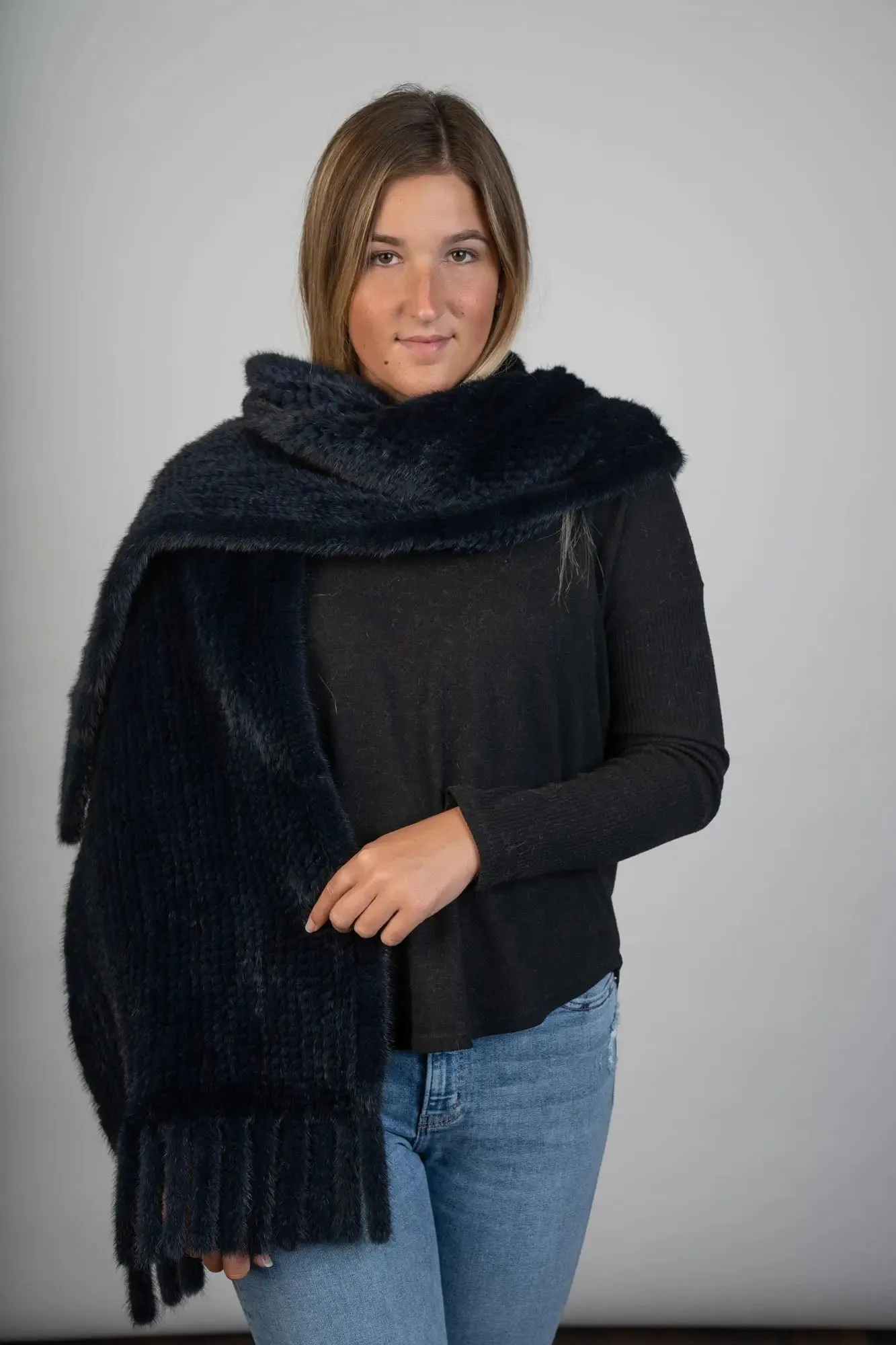 Navy Knitted Mink Shawl