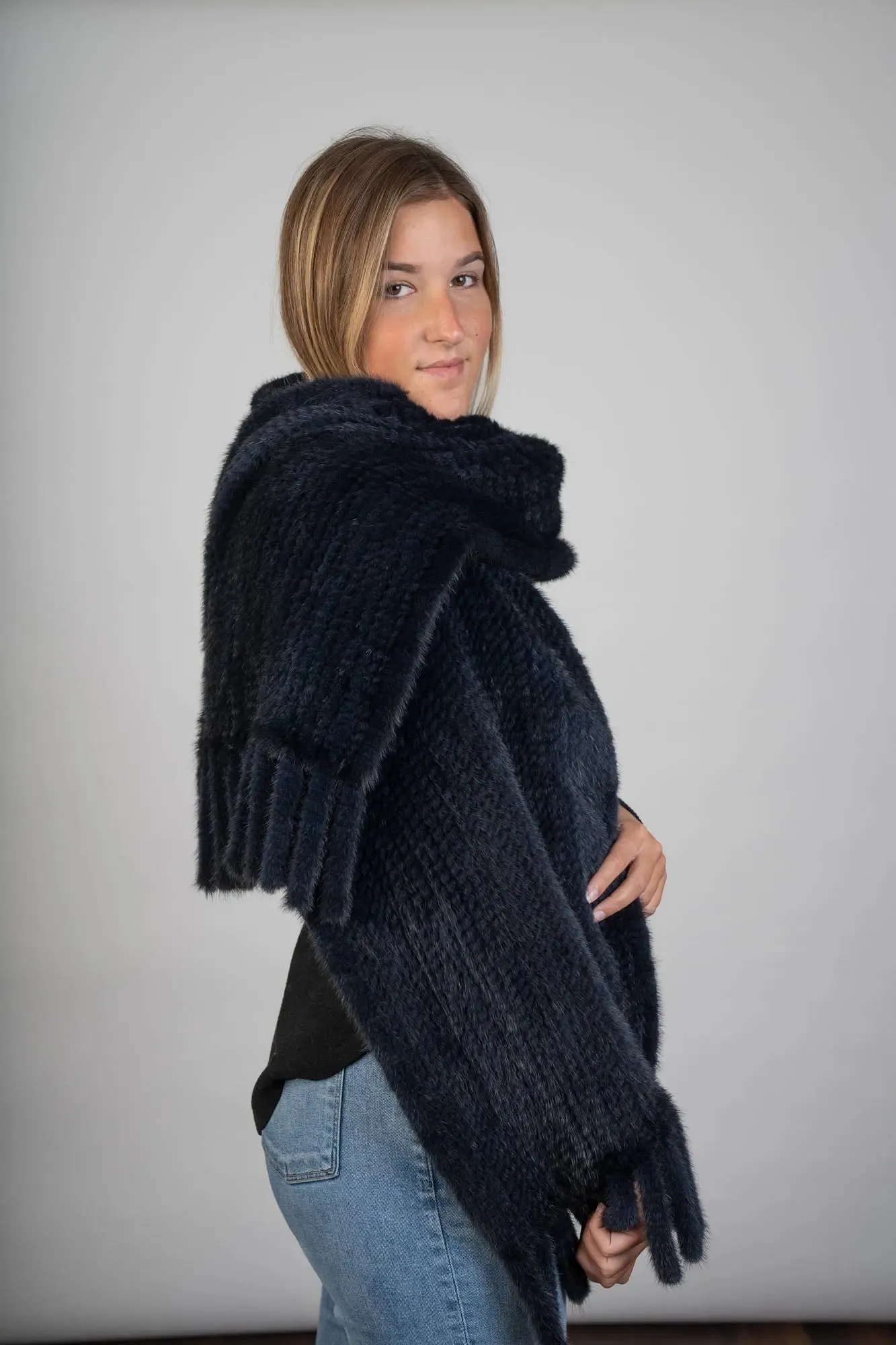 Navy Knitted Mink Shawl