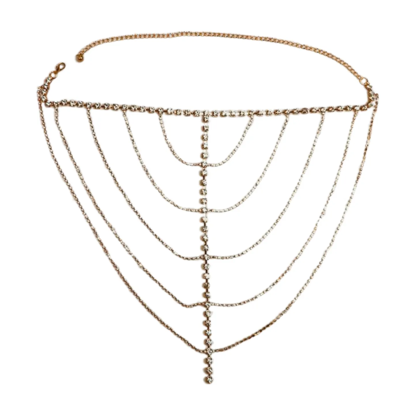 New Women Gold Metal Chain Wave High Waist Belt Rhinestone S M