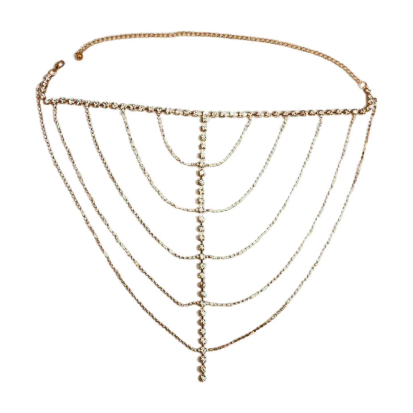 New Women Gold Metal Chain Wave High Waist Belt Rhinestone S M