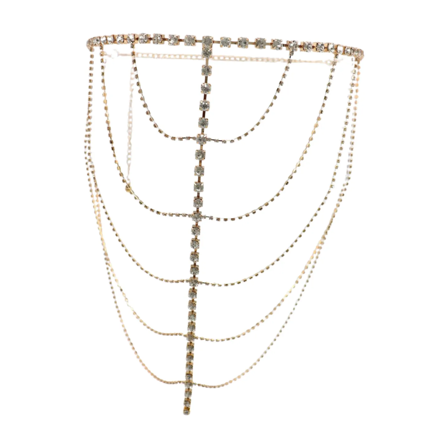 New Women Gold Metal Chain Wave High Waist Belt Rhinestone S M