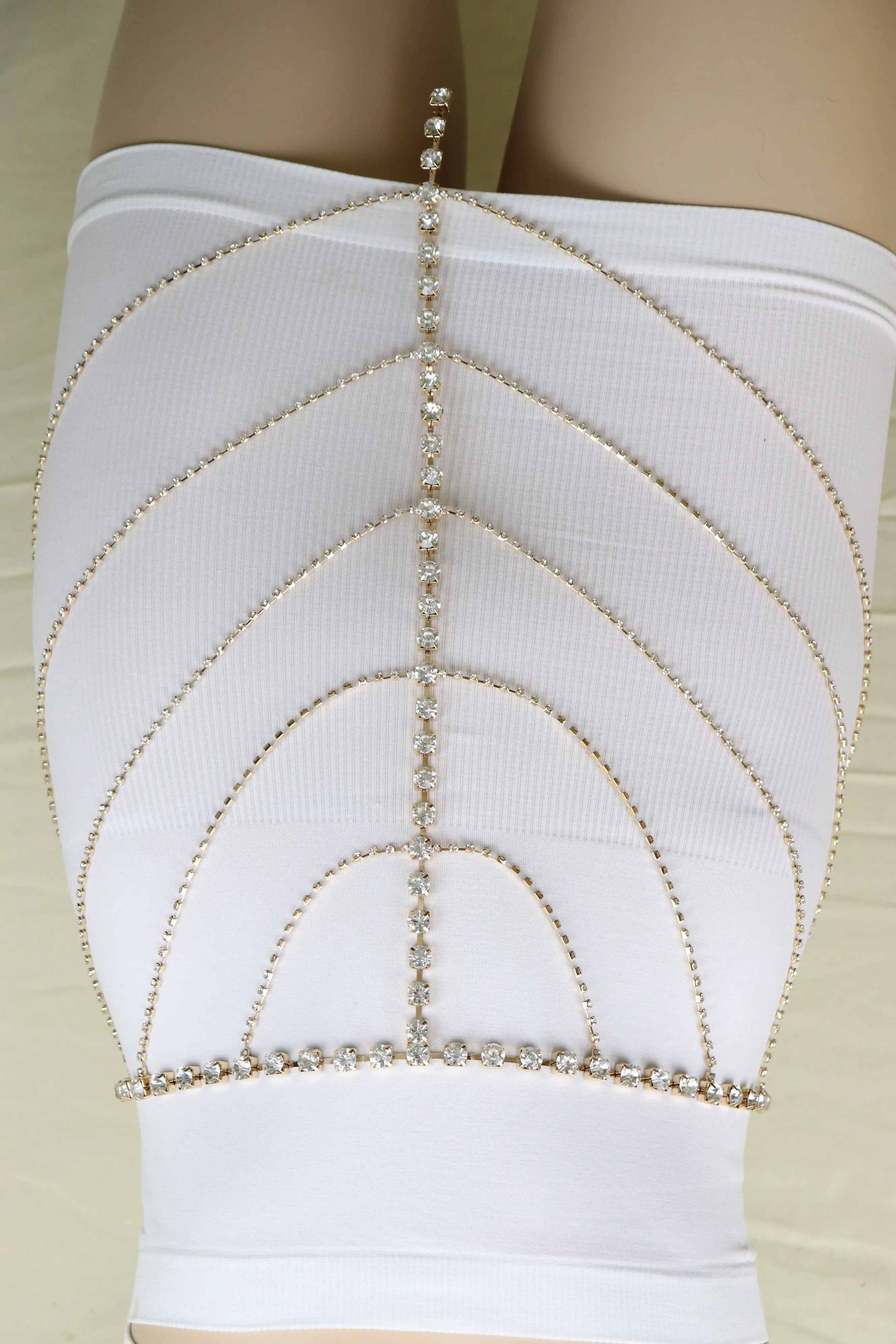 New Women Gold Metal Chain Wave High Waist Belt Rhinestone S M