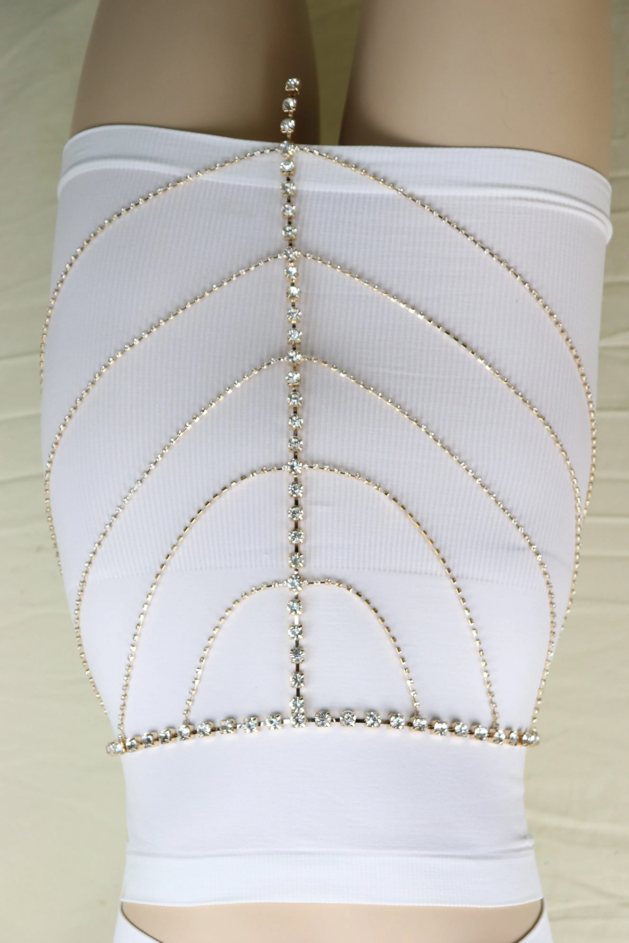 New Women Gold Metal Chain Wave High Waist Belt Rhinestone S M
