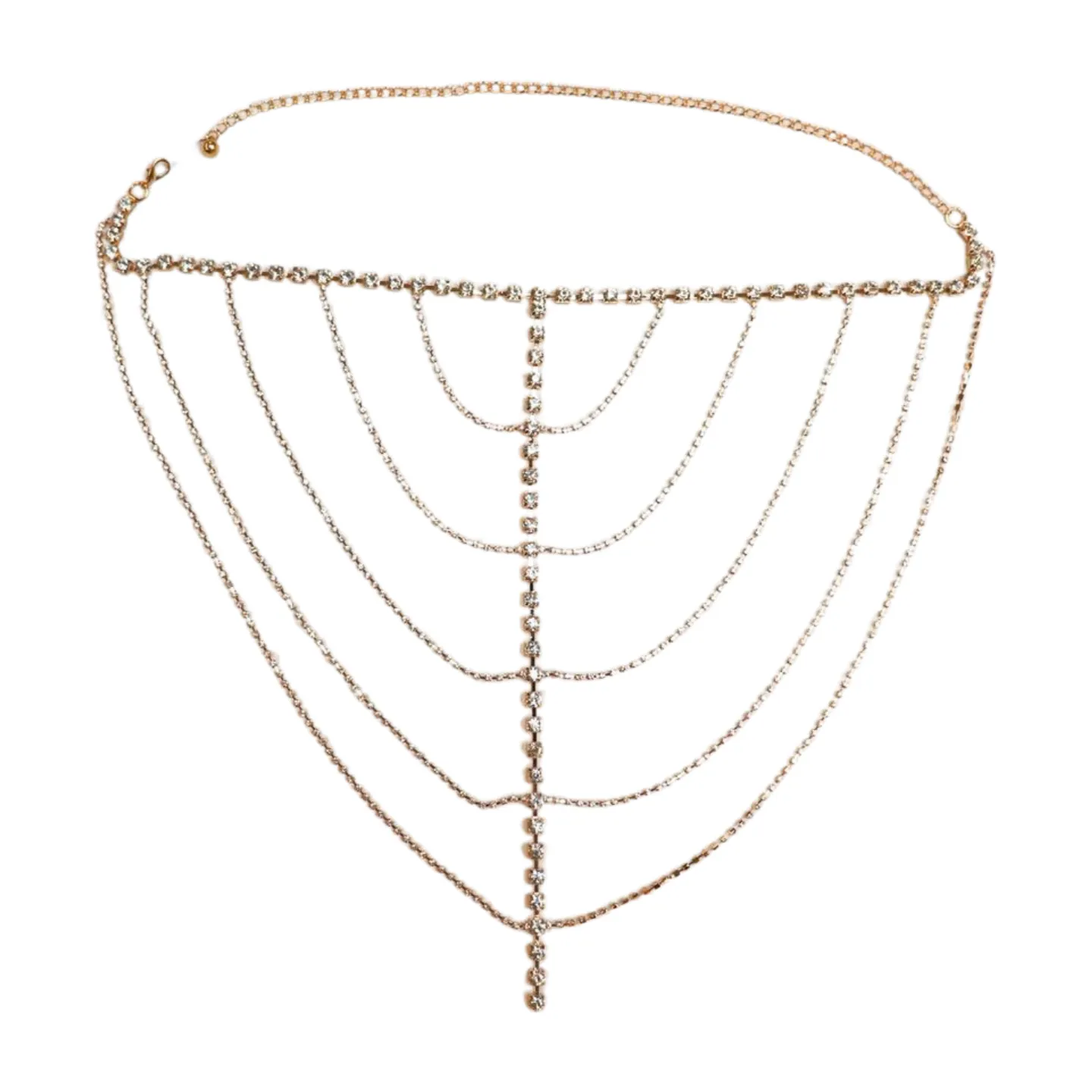 New Women Gold Metal Chain Wave High Waist Belt Rhinestone S M