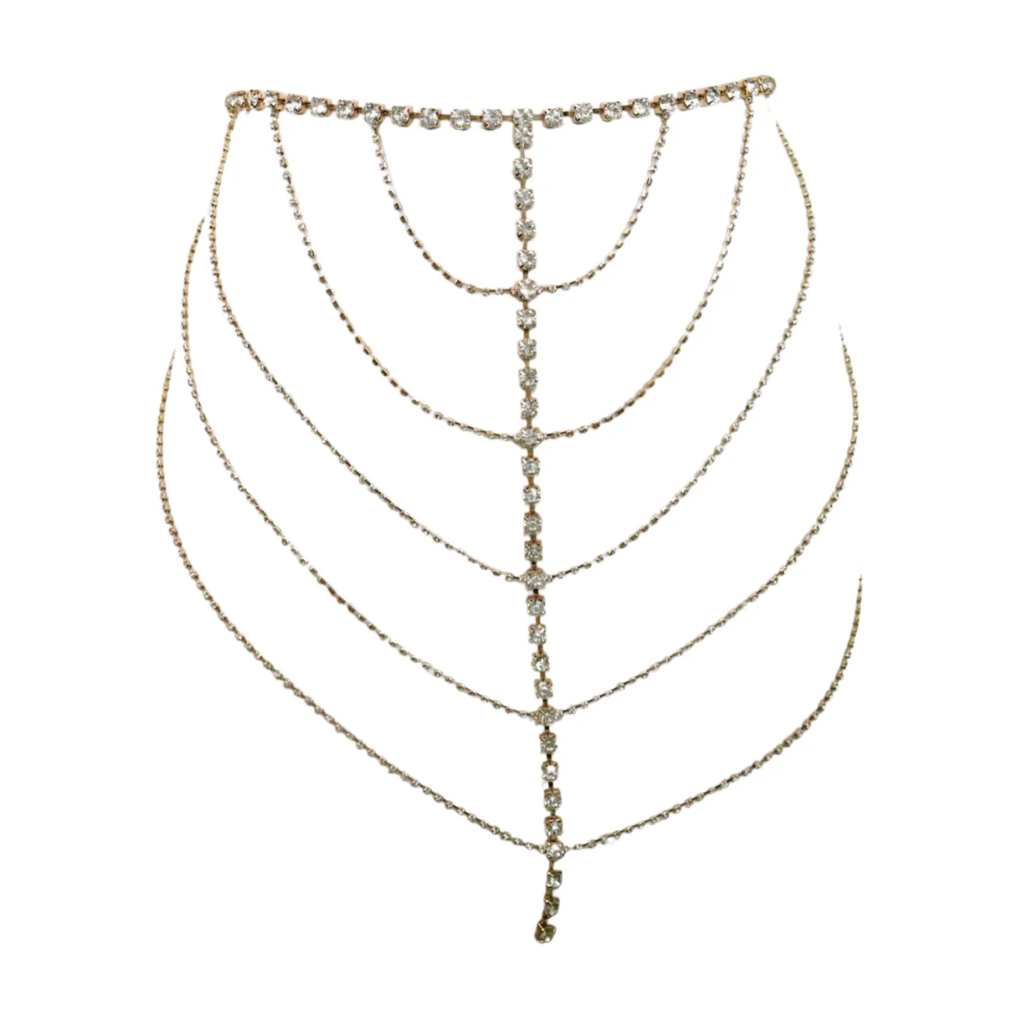 New Women Gold Metal Chain Wave High Waist Belt Rhinestone S M
