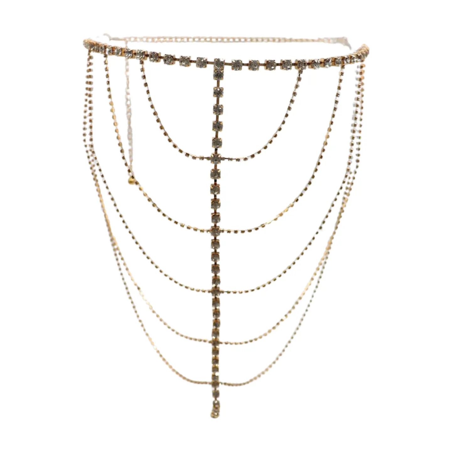 New Women Gold Metal Chain Wave High Waist Belt Rhinestone S M