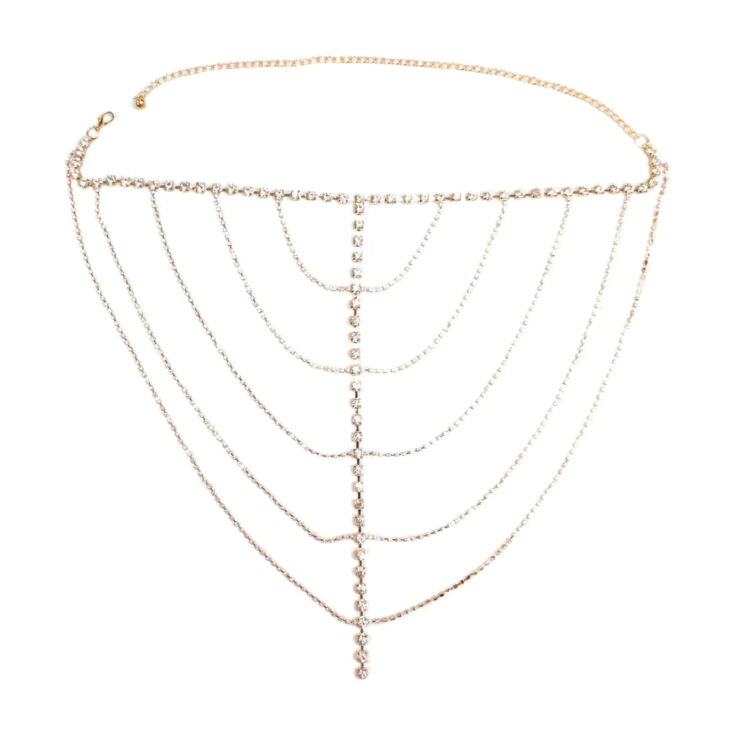 New Women Gold Metal Chain Wave High Waist Belt Rhinestone S M