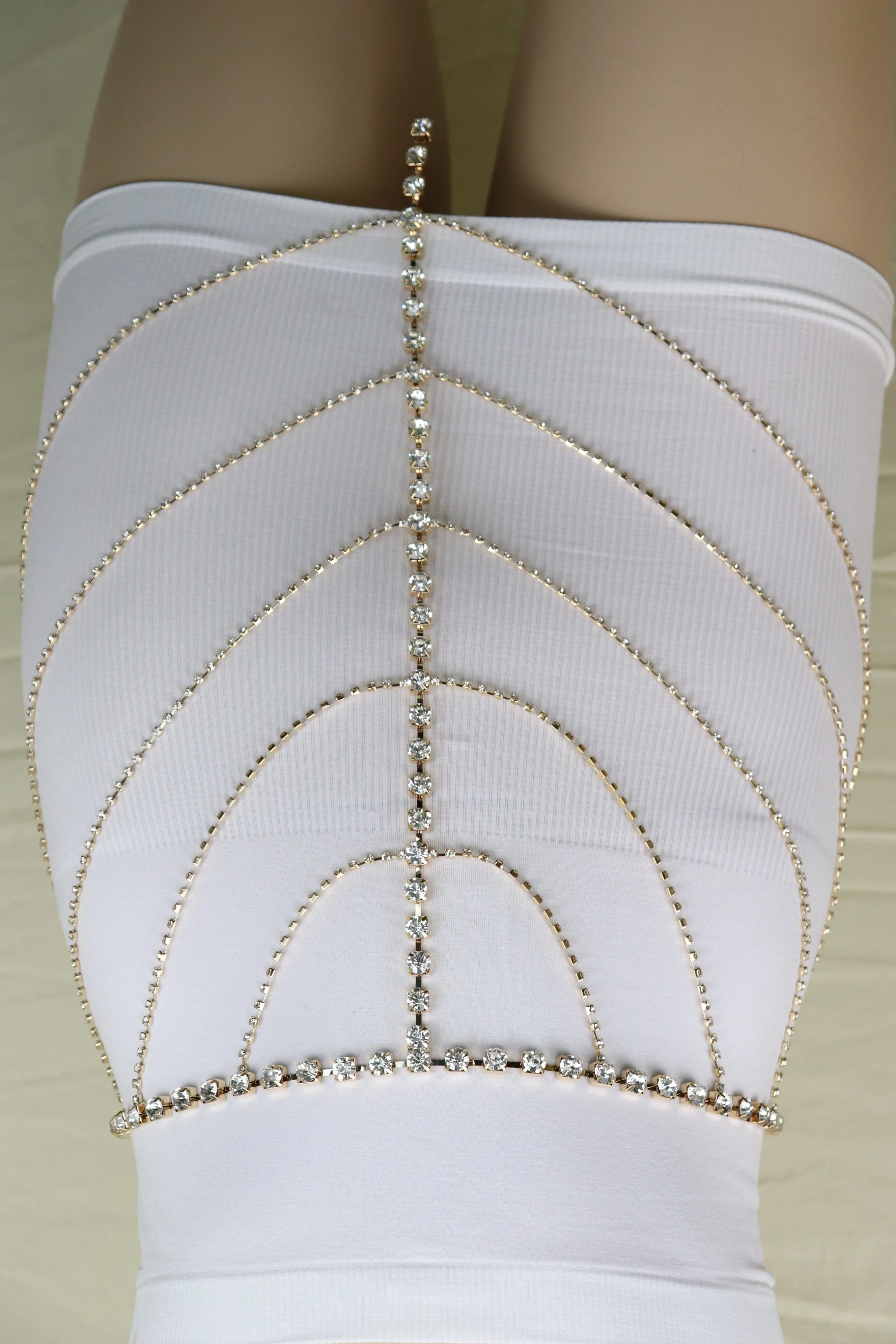 New Women Gold Metal Chain Wave High Waist Belt Rhinestone S M