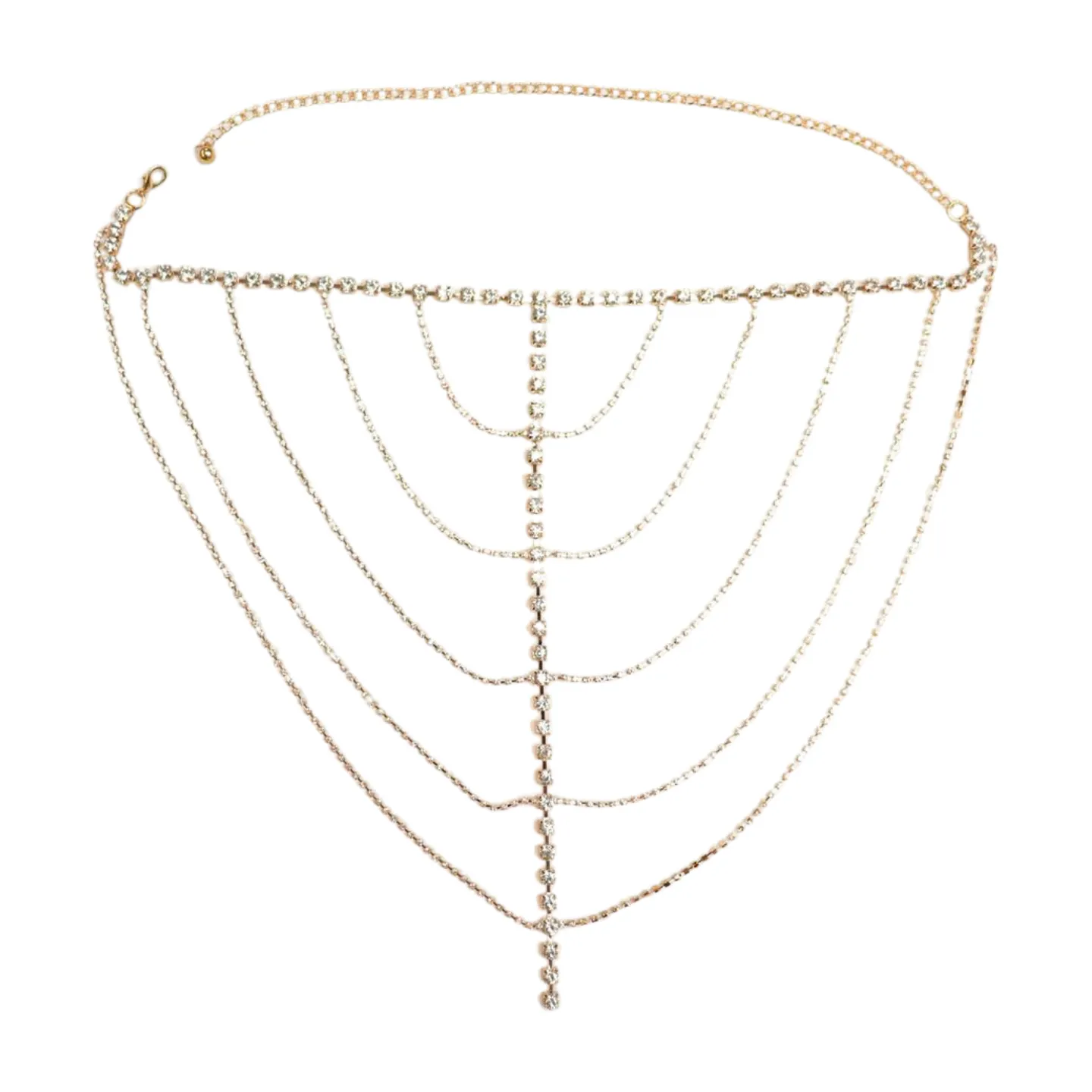 New Women Gold Metal Chain Wave High Waist Belt Rhinestone S M