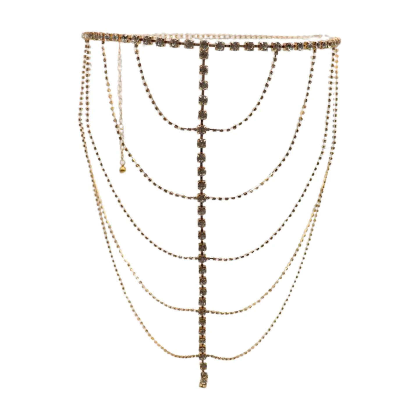 New Women Gold Metal Chain Wave High Waist Belt Rhinestone S M