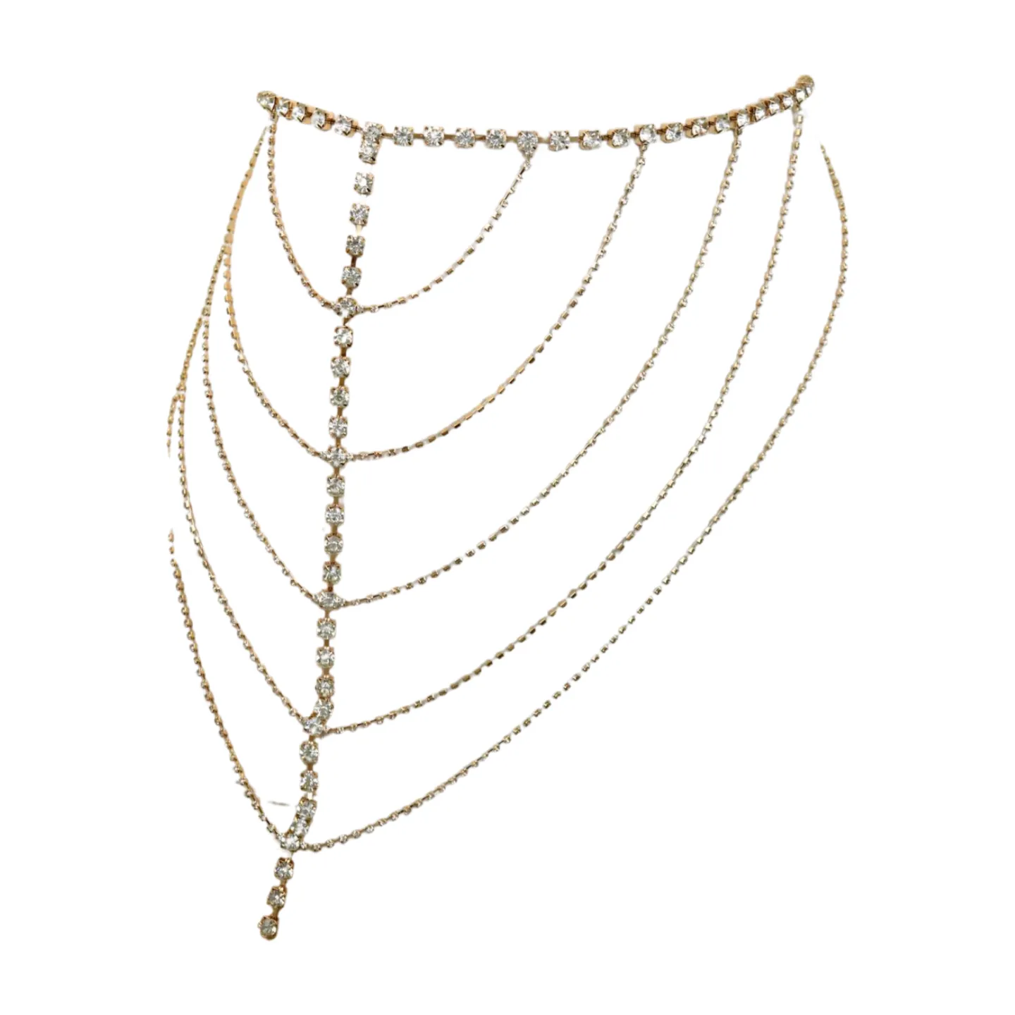 New Women Gold Metal Chain Wave High Waist Belt Rhinestone S M