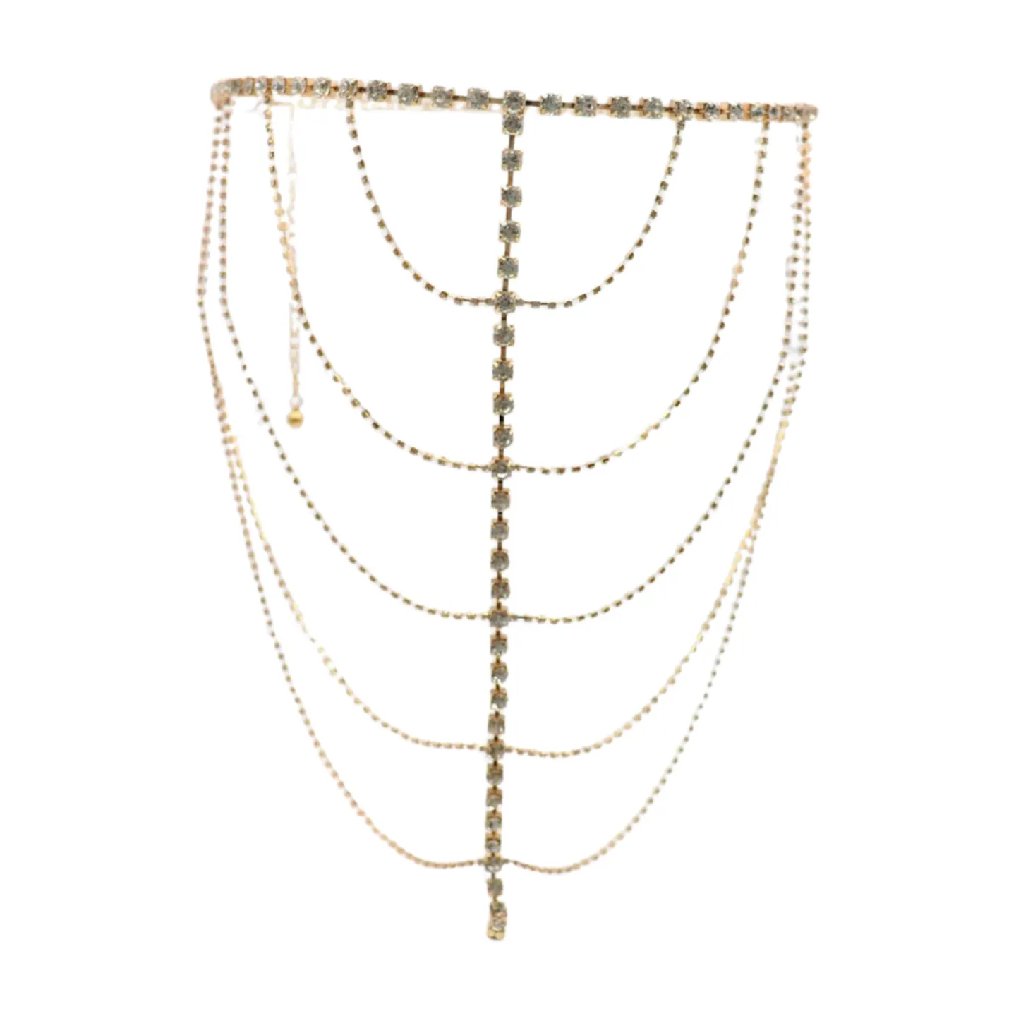 New Women Gold Metal Chain Wave High Waist Belt Rhinestone S M