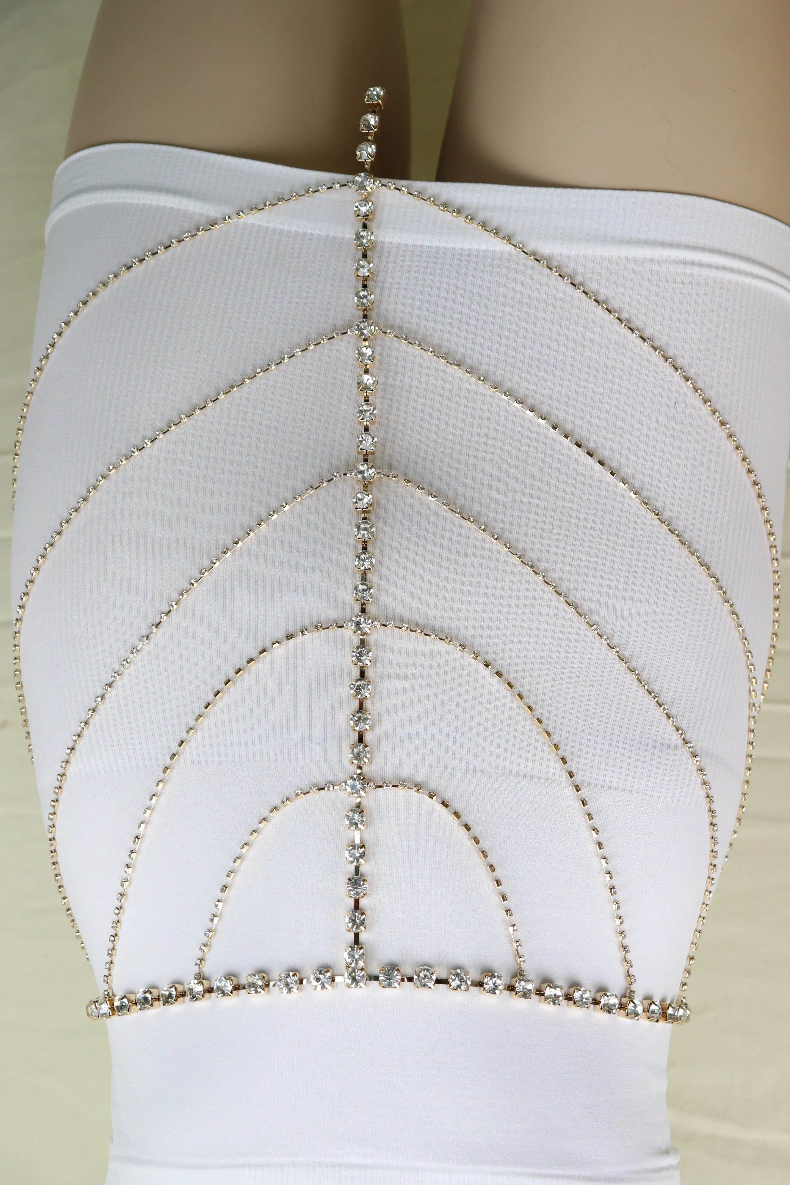 New Women Gold Metal Chain Wave High Waist Belt Rhinestone S M