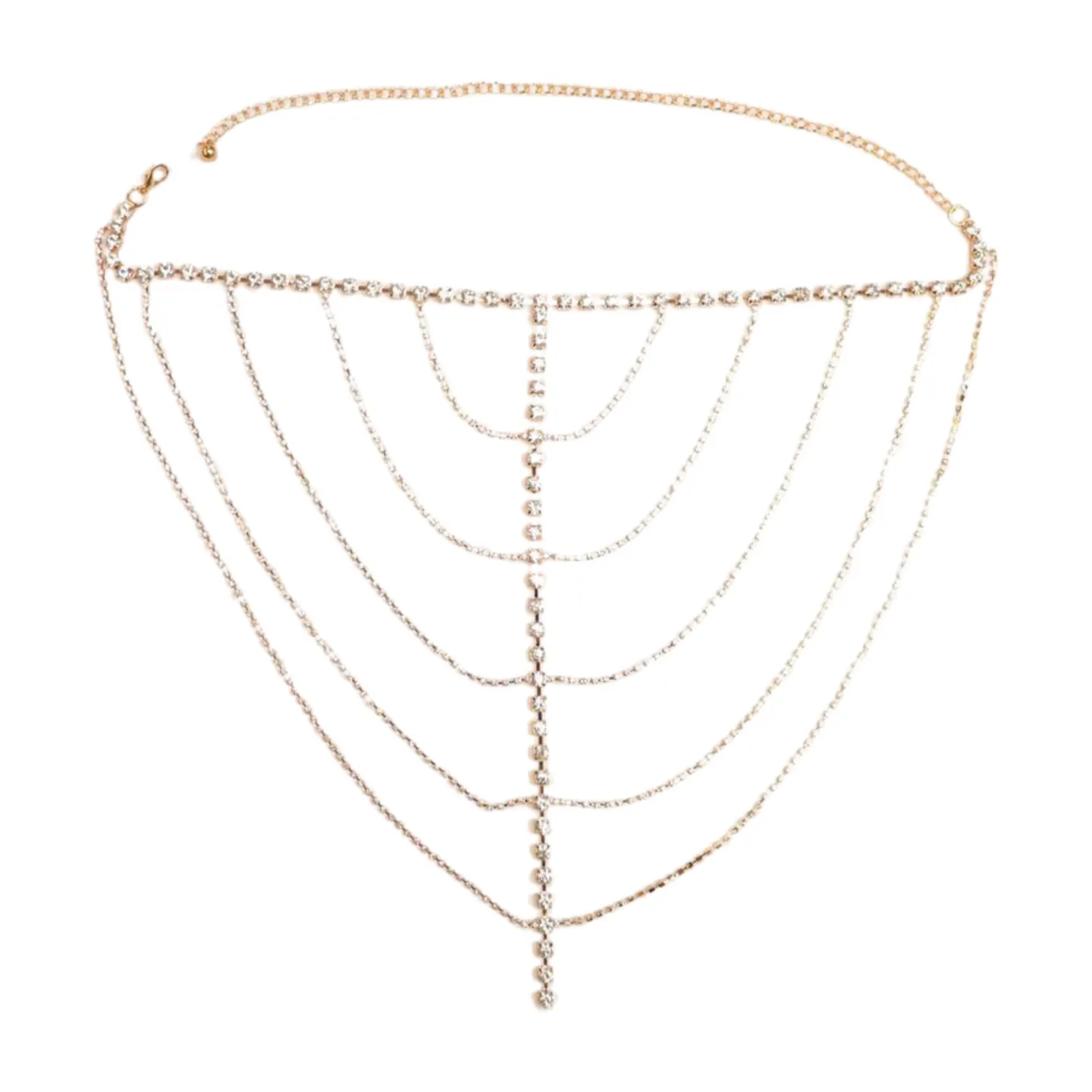 New Women Gold Metal Chain Wave High Waist Belt Rhinestone S M