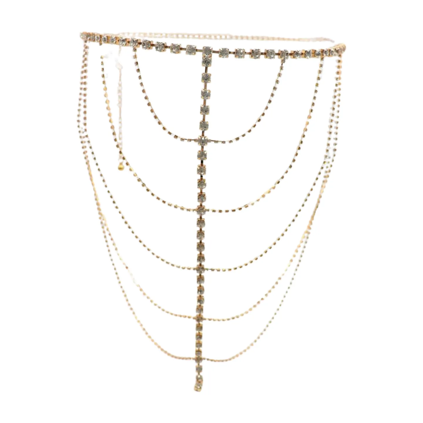 New Women Gold Metal Chain Wave High Waist Belt Rhinestone S M