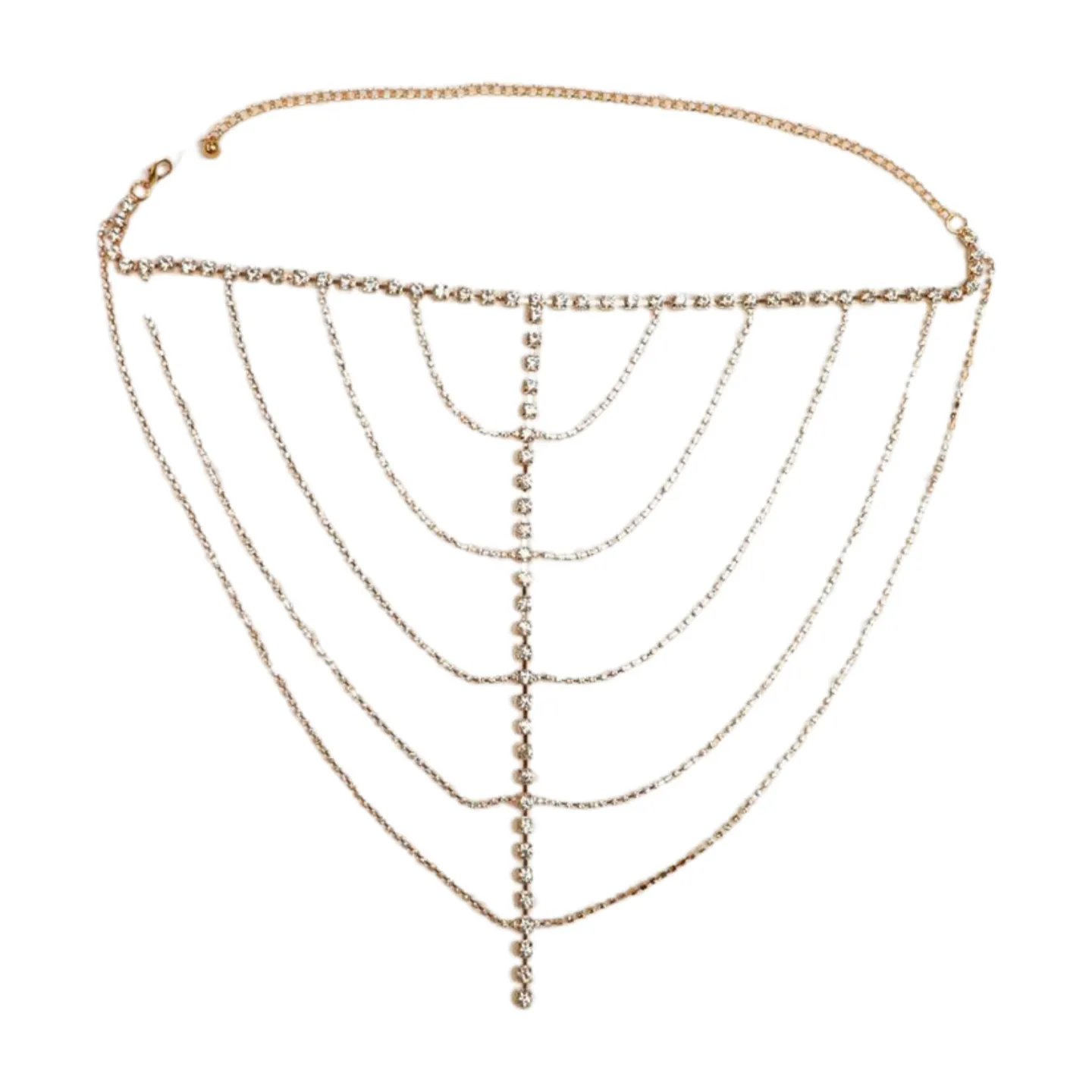 New Women Gold Metal Chain Wave High Waist Belt Rhinestone S M