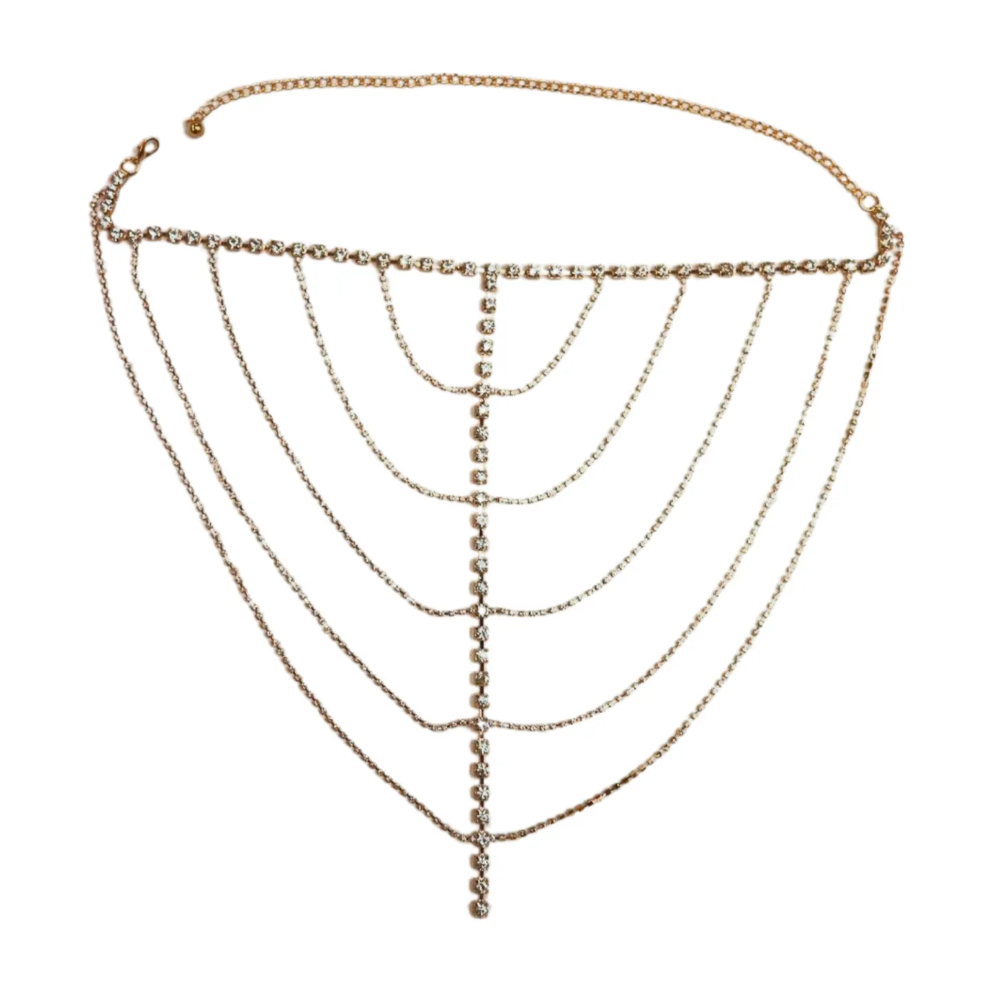 New Women Gold Metal Chain Wave High Waist Belt Rhinestone S M