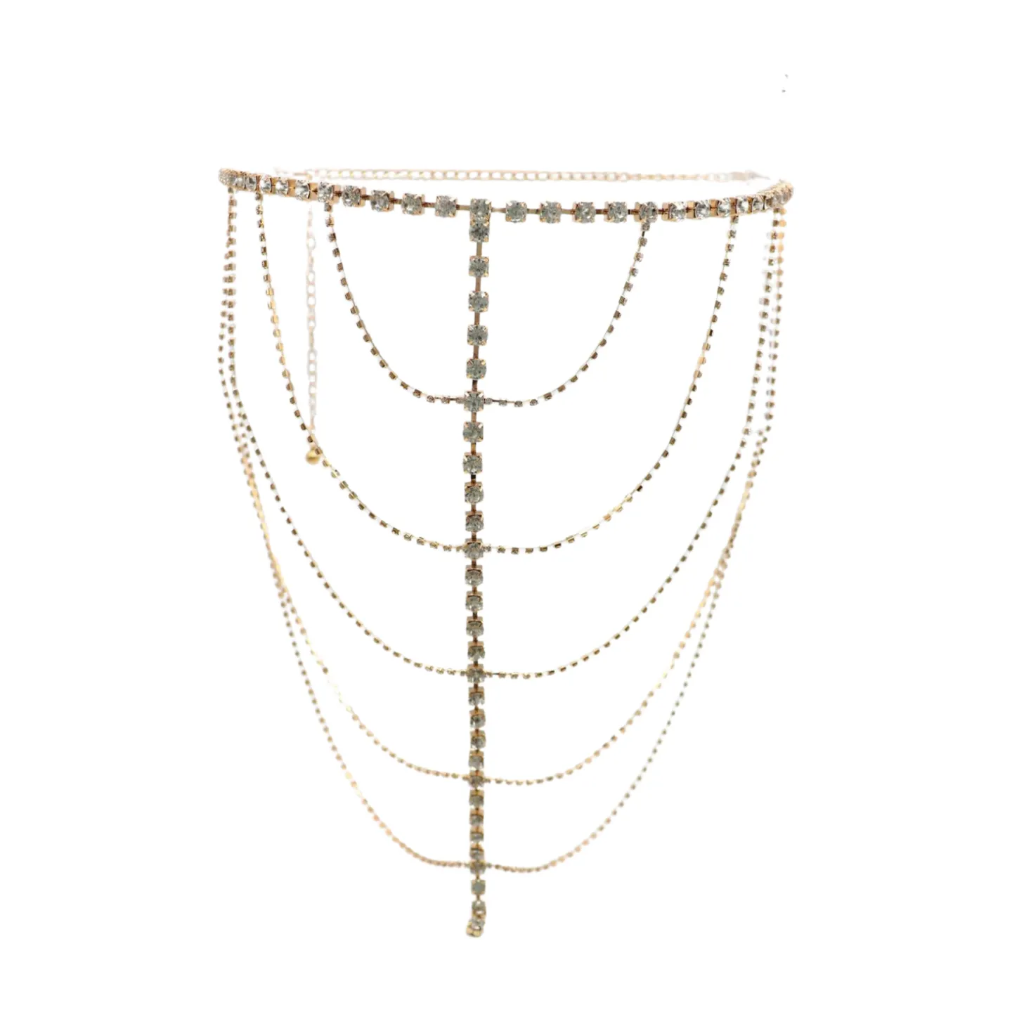 New Women Gold Metal Chain Wave High Waist Belt Rhinestone S M