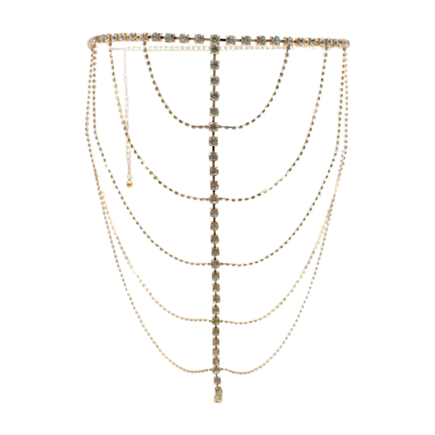 New Women Gold Metal Chain Wave High Waist Belt Rhinestone S M